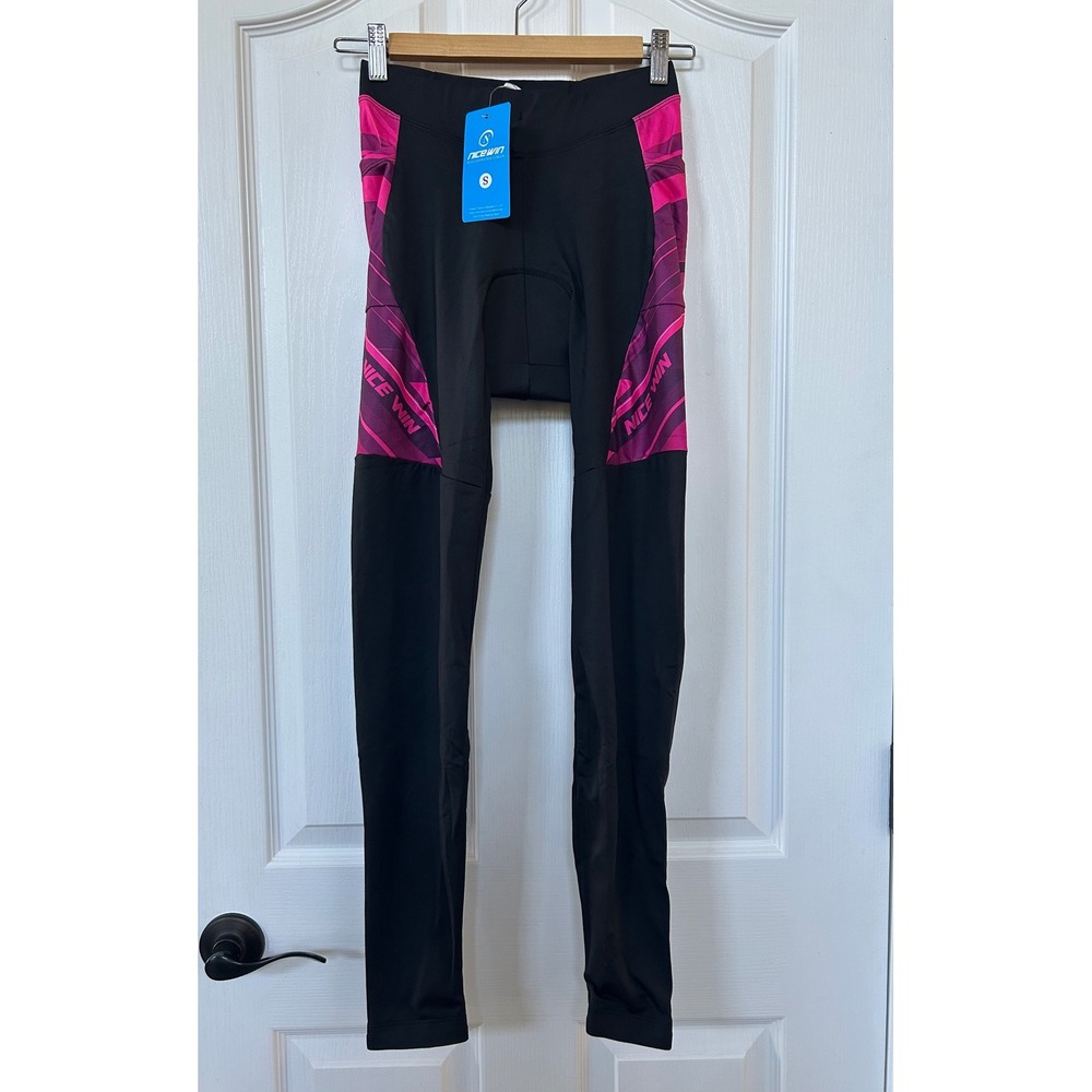 NICEWIN Womens Cycling Pants Padded Bike Tights Black Pink Size Small NWT - Picture 2 of 5